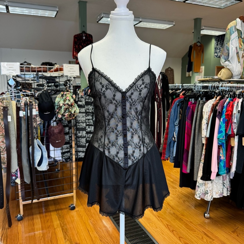 Elegant JcPenney Vintage Sexy Black Lace Lingerie Romper